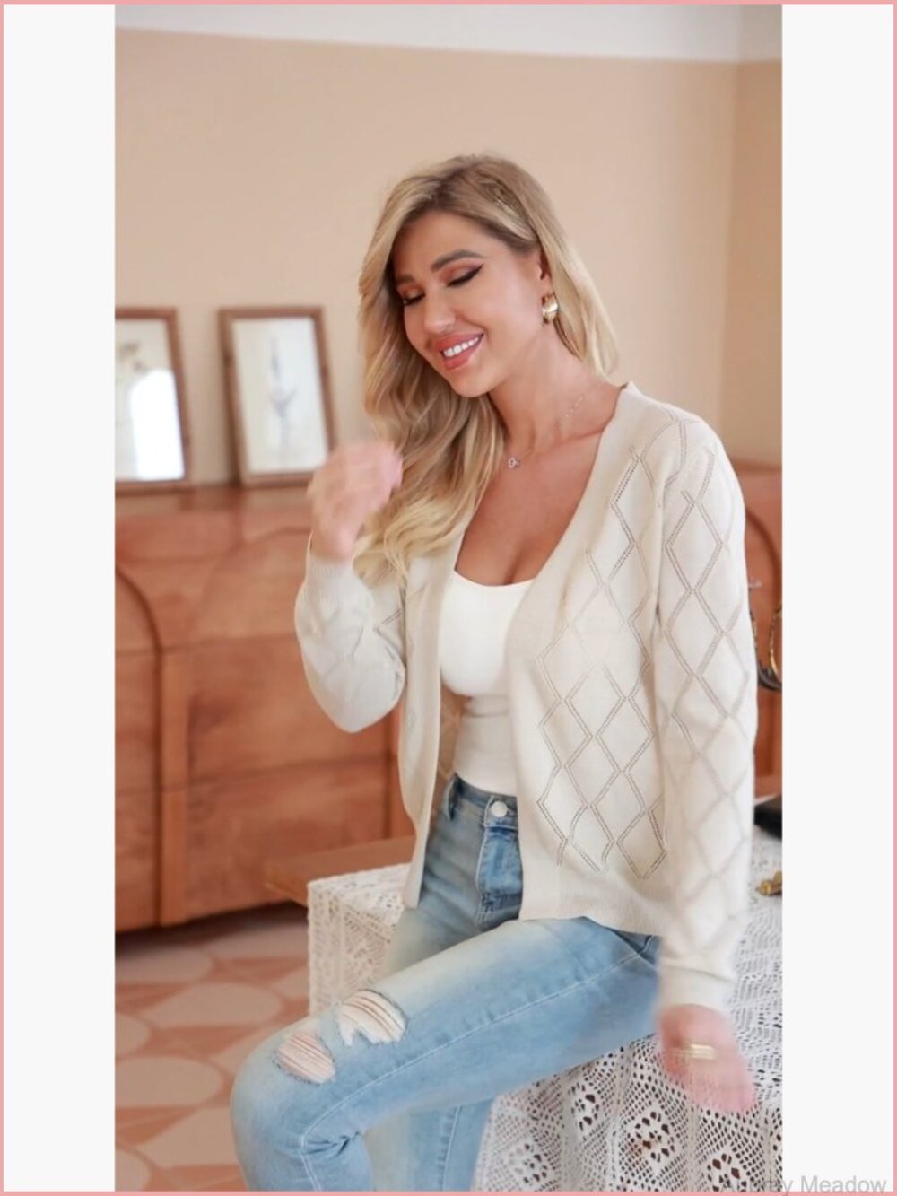 Lightweight Open Front Cardigan Sweater Long Sleeve Hollow Out - Picture 7 of 7